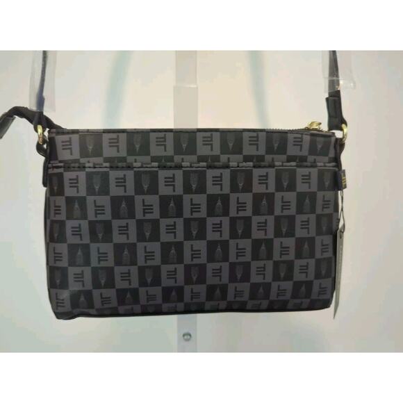 LONDON FOG Black Gray Addison Tower Monogram Purse Shoulder Bag Crossbody NWT - Picture 5 of 8
